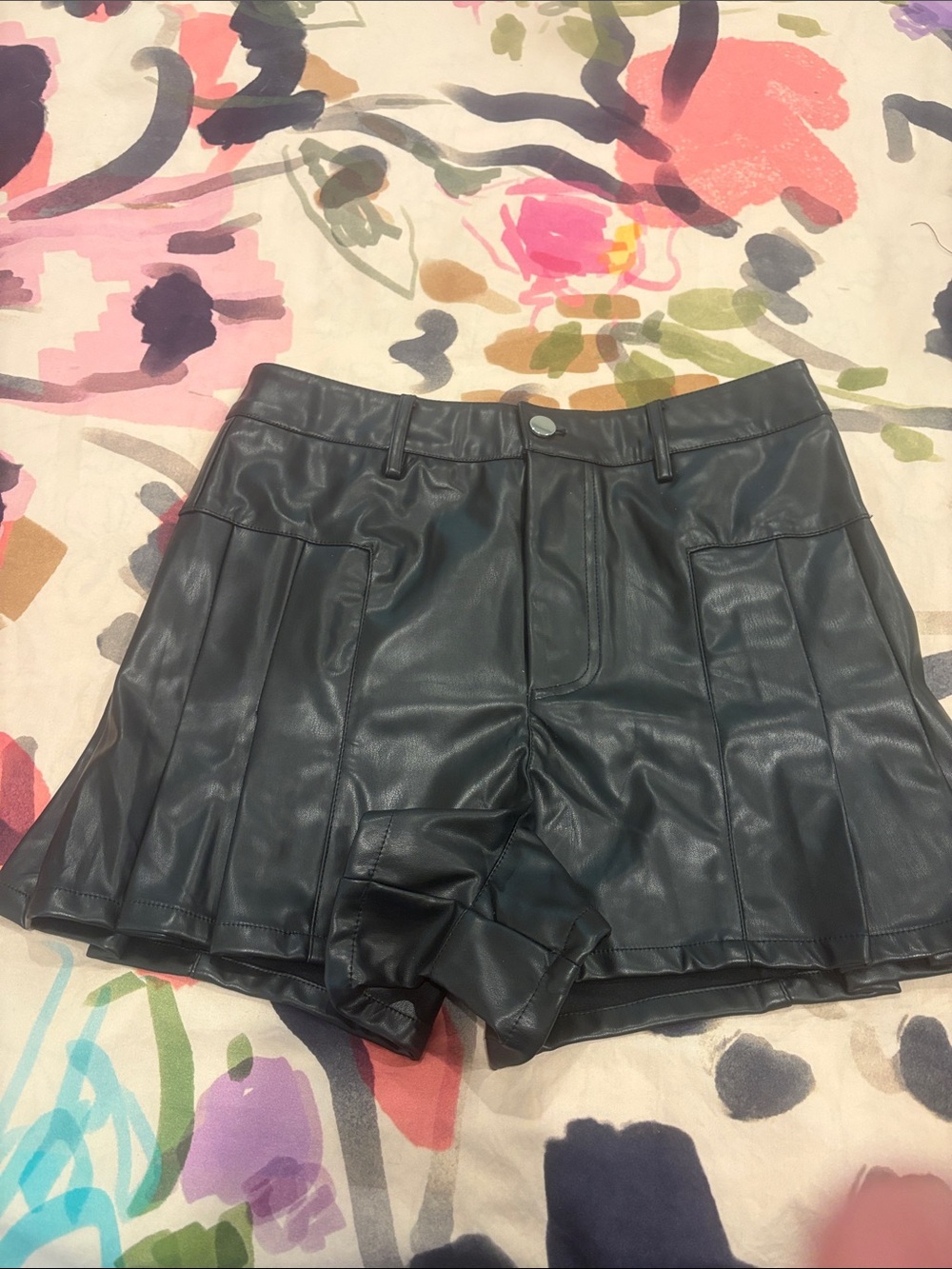 MABLE Black Faux Leather High Rise Utility Shorts Size S